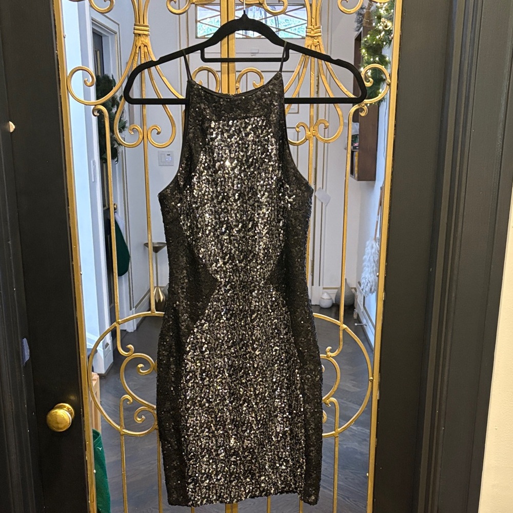 Hour glass Black Silver Sequin Dress size m dress the population